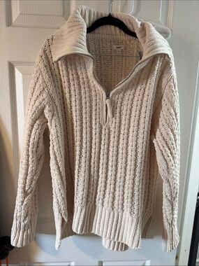 aerie Cream Cable-Knit Half-Zip Sweater